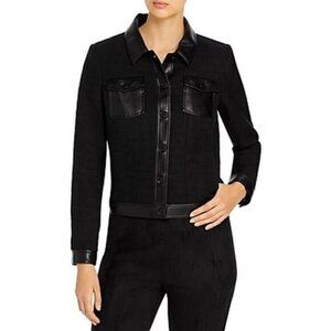 KARL LAGERFELD Tweed Faux Leather Trim Jacket Size 4